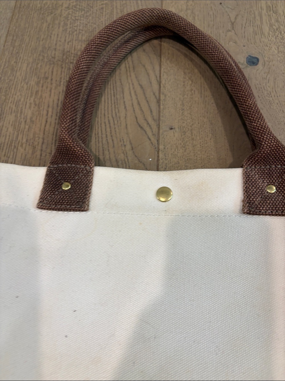 J Crew Canvas Tote Bag with Brown Handles - White - Picture 6 of 16
